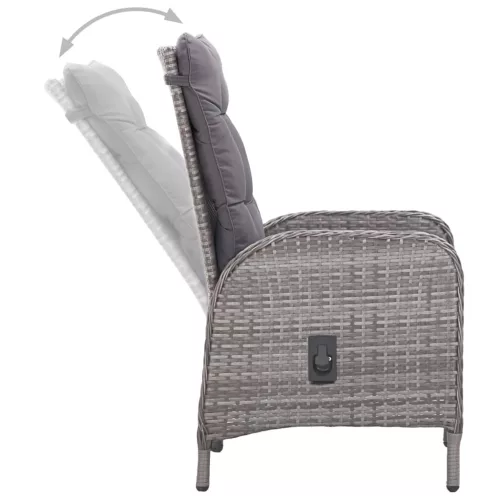  3 részes szürke polyrattan és üveg kerti bisztrószett