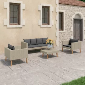    4 részes bézs polyrattan kerti ülőgarnitúra párnákkal