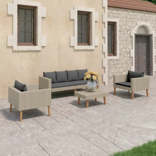  4 részes bézs polyrattan kerti ülőgarnitúra párnákkal