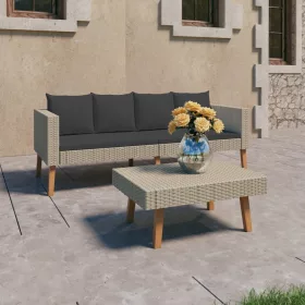    2 részes bézs polyrattan kerti ülőgarnitúra párnákkal