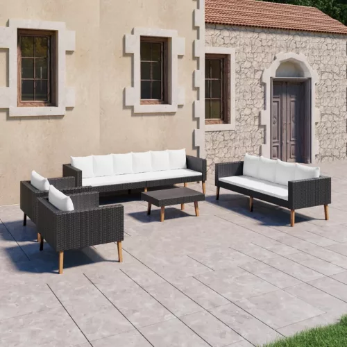  5 részes fekete polyrattan kerti ülőgarnitúra párnákkal