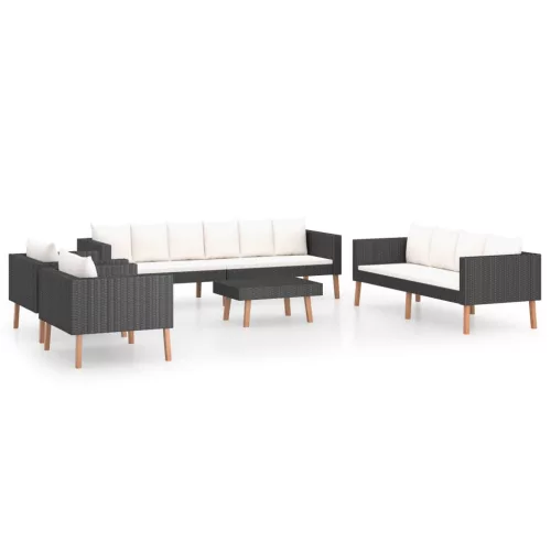  5 részes fekete polyrattan kerti ülőgarnitúra párnákkal