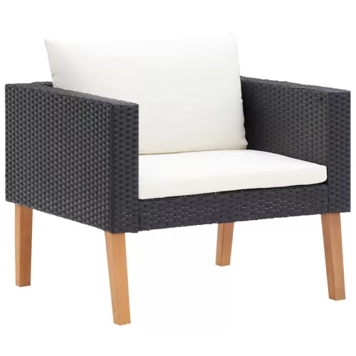  5 részes fekete polyrattan kerti ülőgarnitúra párnákkal