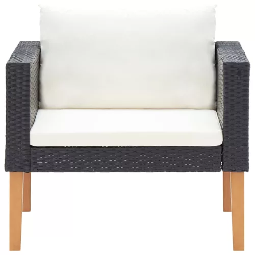  5 részes fekete polyrattan kerti ülőgarnitúra párnákkal