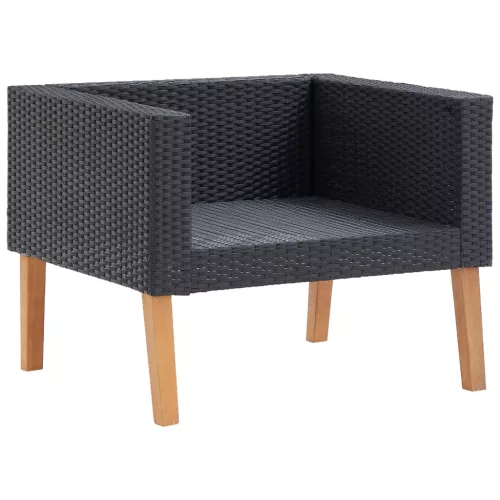  5 részes fekete polyrattan kerti ülőgarnitúra párnákkal