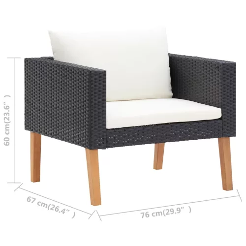  5 részes fekete polyrattan kerti ülőgarnitúra párnákkal