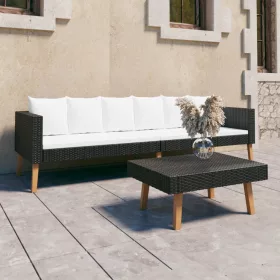    2 részes fekete polyrattan kerti ülőgarnitúra párnákkal