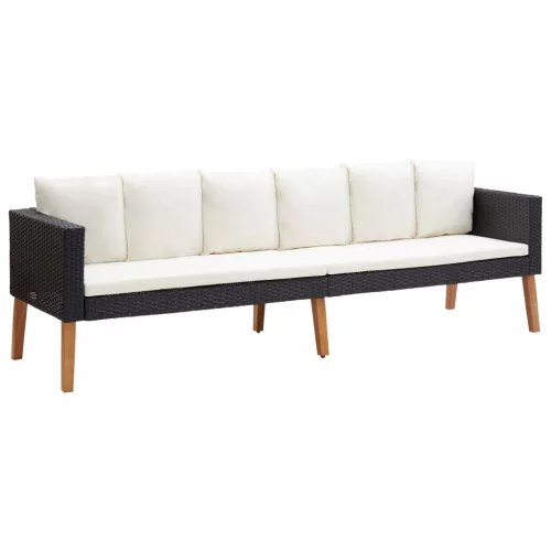  2 részes fekete polyrattan kerti ülőgarnitúra párnákkal