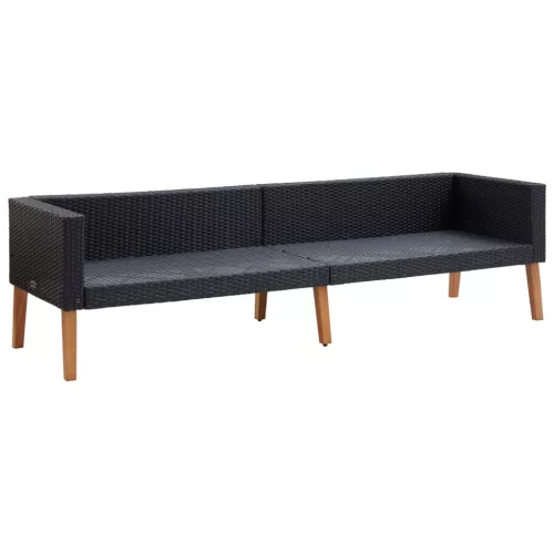  2 részes fekete polyrattan kerti ülőgarnitúra párnákkal