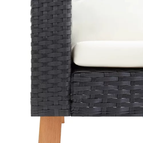  2 részes fekete polyrattan kerti ülőgarnitúra párnákkal