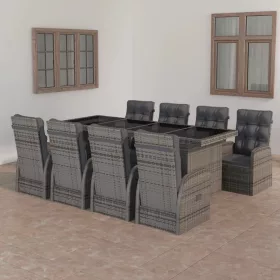    9 részes szürke kültéri polyrattan étkezőszett párnákkal