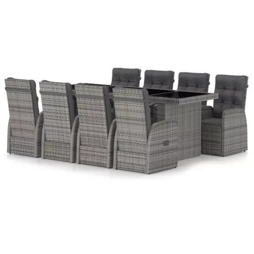  9 részes szürke kültéri polyrattan étkezőszett párnákkal