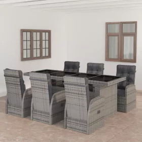    7 részes szürke polyrattan kültéri étkezőgarnitúra párnákkal
