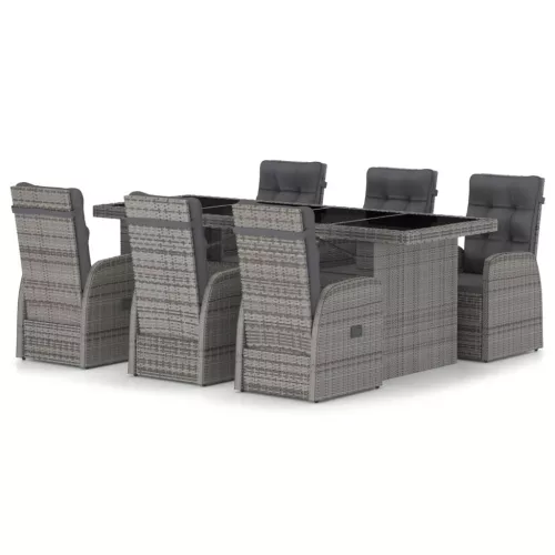  7 részes szürke polyrattan kültéri étkezőgarnitúra párnákkal