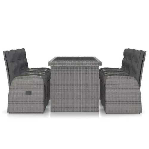  7 részes szürke polyrattan kültéri étkezőgarnitúra párnákkal