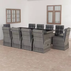    11 részes szürke polyrattan kültéri étkezőszett párnákkal