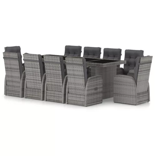  11 részes szürke polyrattan kültéri étkezőszett párnákkal