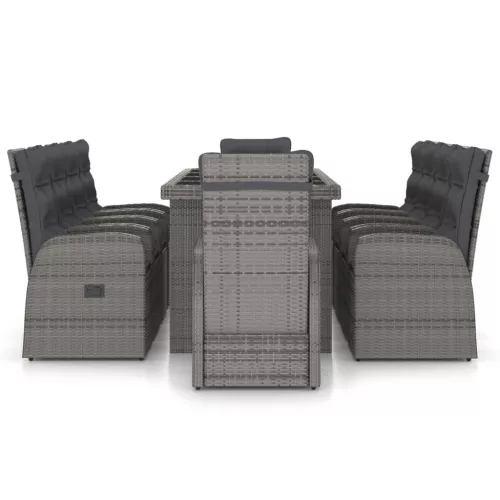  11 részes szürke polyrattan kültéri étkezőszett párnákkal