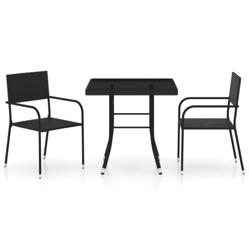  3 részes fekete polyrattan kerti étkezőgarnitúra