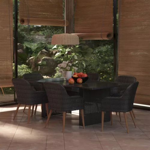  7 részes fekete polyrattan kerti étkezőgarnitúra