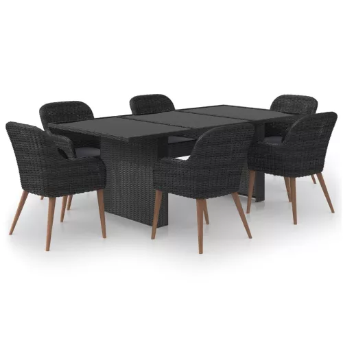  7 részes fekete polyrattan kerti étkezőgarnitúra