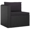  9 részes fekete polyrattan kerti bútorszett párnákkal