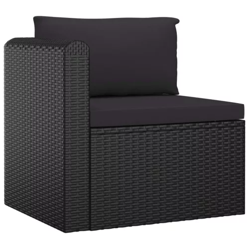  9 részes fekete polyrattan kerti bútorszett párnákkal