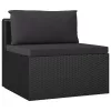  9 részes fekete polyrattan kerti bútorszett párnákkal