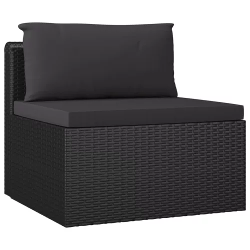  9 részes fekete polyrattan kerti bútorszett párnákkal