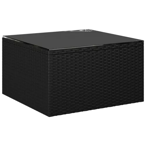  9 részes fekete polyrattan kerti bútorszett párnákkal