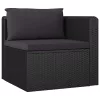  9 részes fekete polyrattan kerti bútorszett párnákkal
