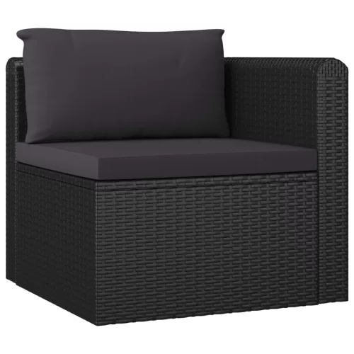  9 részes fekete polyrattan kerti bútorszett párnákkal