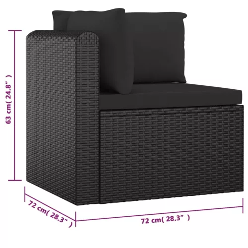  9 részes fekete polyrattan kerti bútorszett párnákkal