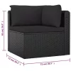  9 részes fekete polyrattan kerti bútorszett párnákkal