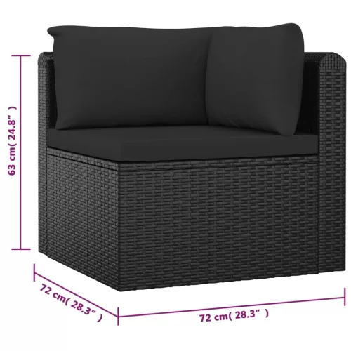  9 részes fekete polyrattan kerti bútorszett párnákkal
