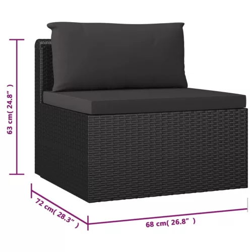  9 részes fekete polyrattan kerti bútorszett párnákkal