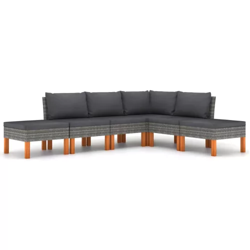  6 részes szürke polyrattan kerti ülőgarnitúra párnákkal