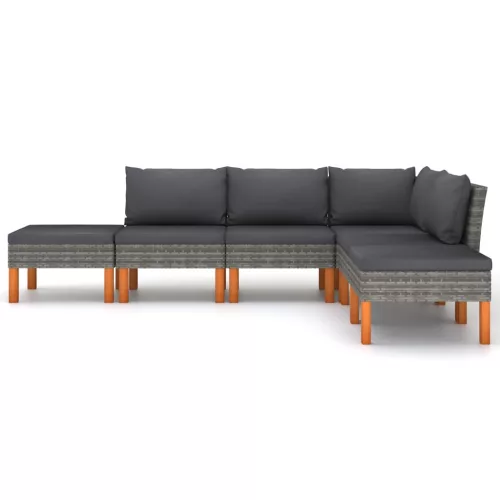  6 részes szürke polyrattan kerti ülőgarnitúra párnákkal