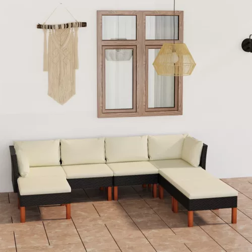 7 részes fekete polyrattan kerti ülőgarnitúra párnákkal