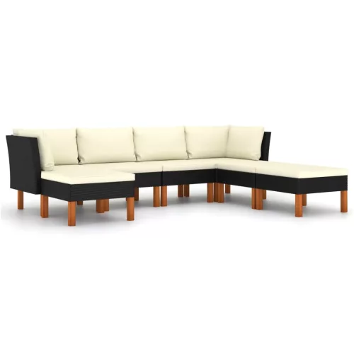  7 részes fekete polyrattan kerti ülőgarnitúra párnákkal