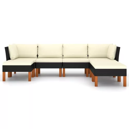  7 részes fekete polyrattan kerti ülőgarnitúra párnákkal