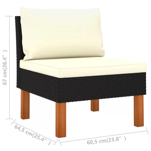  7 részes fekete polyrattan kerti ülőgarnitúra párnákkal