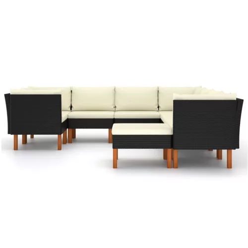  9 részes fekete polyrattan kerti ülőgarnitúra párnákkal