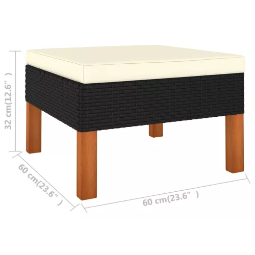  9 részes fekete polyrattan kerti ülőgarnitúra párnákkal