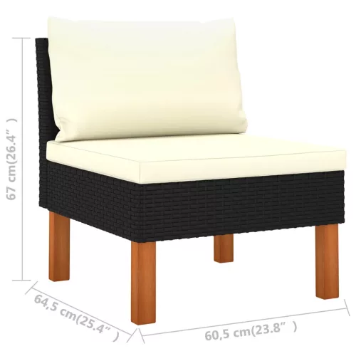  9 részes fekete polyrattan kerti ülőgarnitúra párnákkal