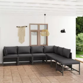    7 részes szürke polyrattan kerti ülőgarnitúra párnákkal