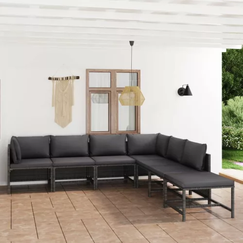  7 részes szürke polyrattan kerti ülőgarnitúra párnákkal
