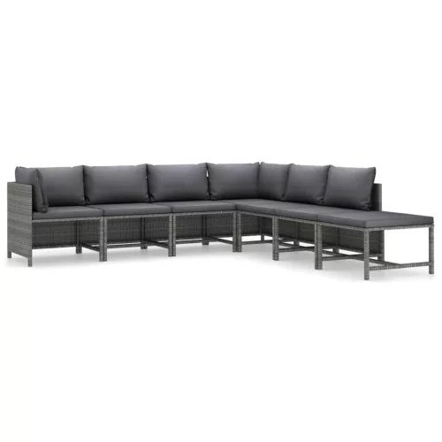  7 részes szürke polyrattan kerti ülőgarnitúra párnákkal
