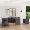  8 részes szürke polyrattan kerti bútorszett párnákkal