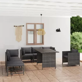  8 részes szürke polyrattan kerti bútorszett párnákkal